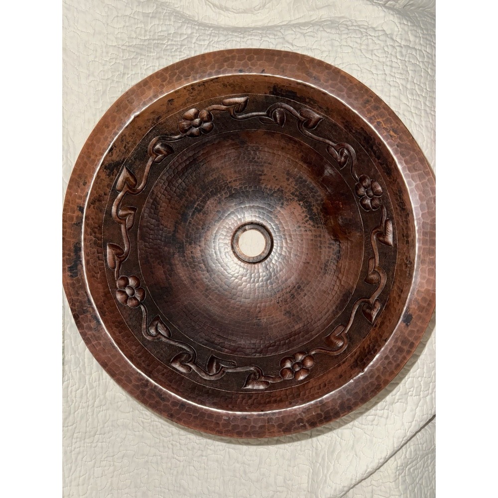 Premier Copper Small Round Hammered Copper Bathroom Sink‎ in Oil Rubbed Bronze